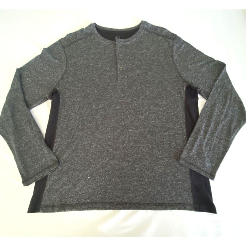 Rock & Republic Men's XL Gray Pullover Black Side Panel 1/4 Button Cotton Blend